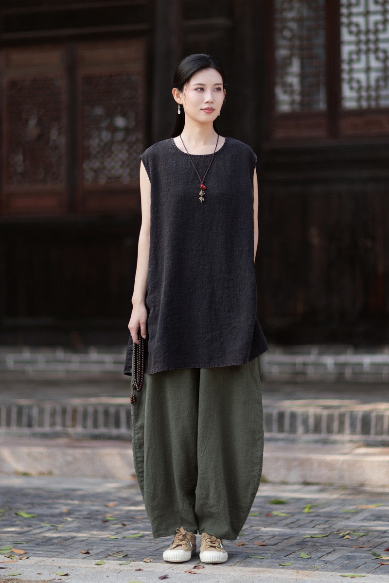Tao One Tech™ • Zen Business Qigong Shirt Sun Dress • Sleeveless • All Season Layer • Chinoiserie • Ramie Cotton