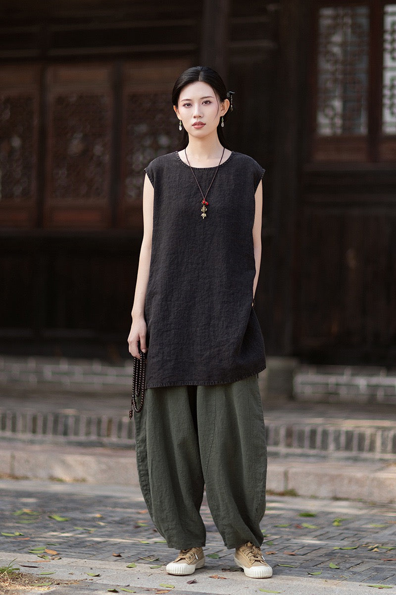 Tao One Tech™ • Zen Business Qigong Shirt Sun Dress • Sleeveless • All Season Layer • Chinoiserie • Ramie Cotton