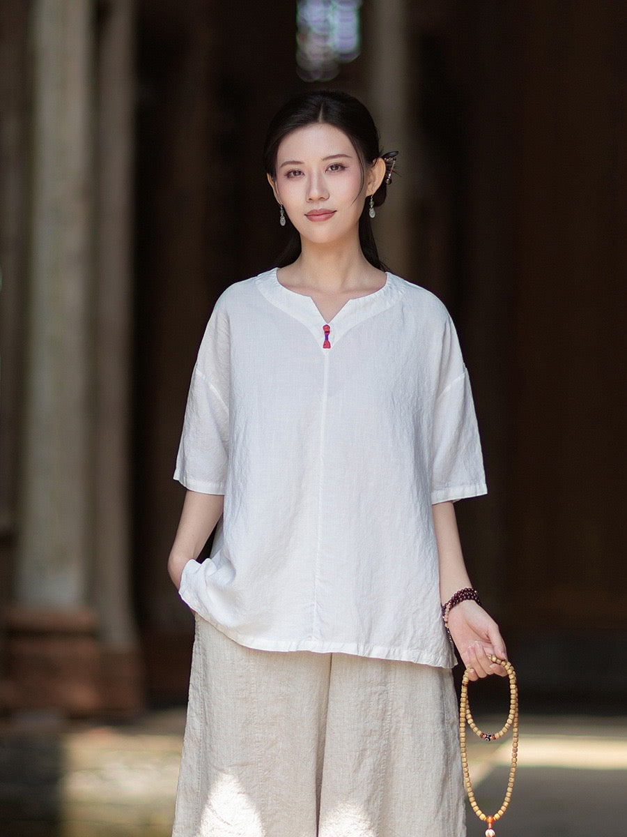 Tao One Tech™ • Zen Business Qigong T-Shirt • All Season Layer • Chinoiserie • Tencel Lyocell Linen