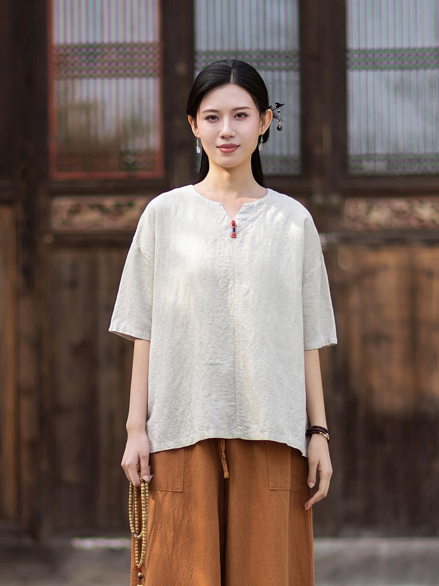 Tao One Tech™ • Zen Business Qigong T-Shirt • All Season Layer • Chinoiserie • Tencel Lyocell Linen