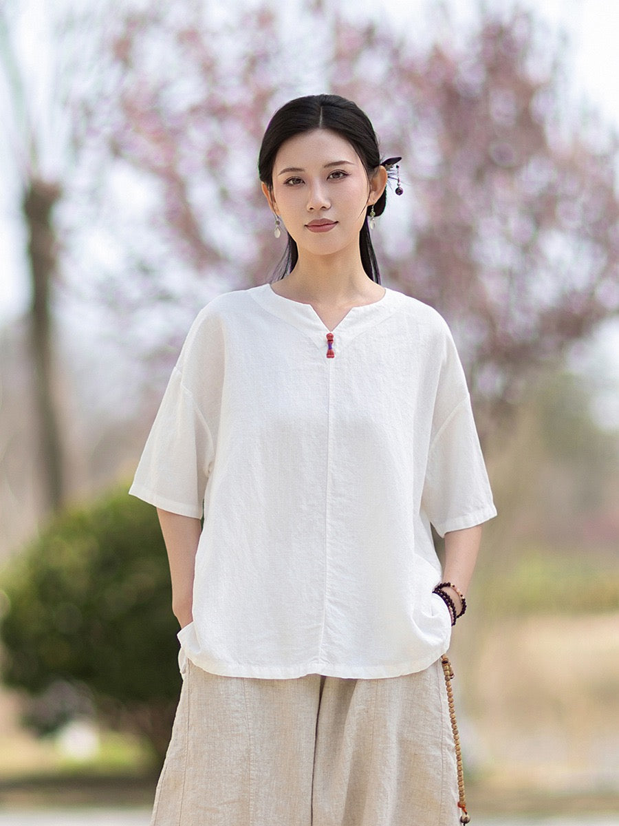 Tao One Tech™ • Zen Business Qigong T-Shirt • All Season Layer • Chinoiserie • Tencel Lyocell Linen