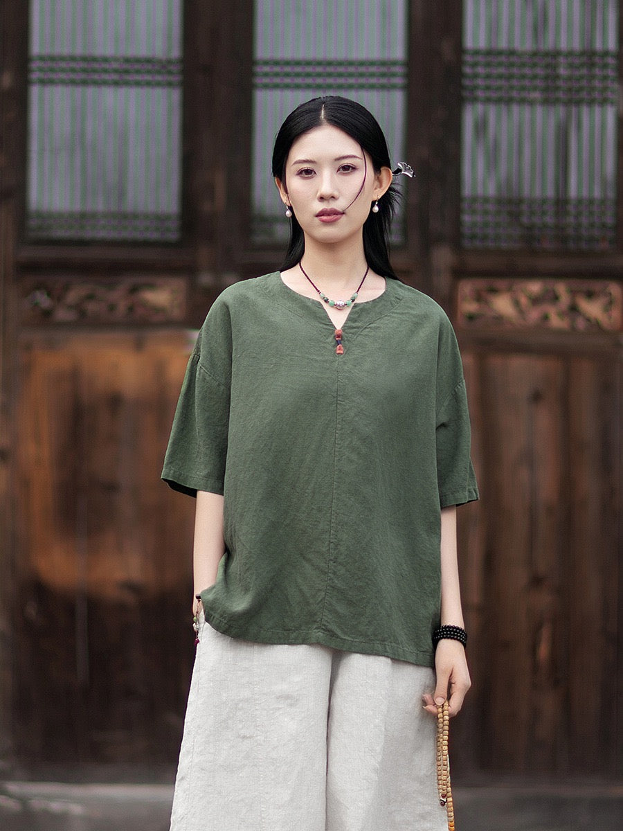 Tao One Tech™ • Zen Business Qigong T-Shirt • All Season Layer • Chinoiserie • Tencel Lyocell Linen
