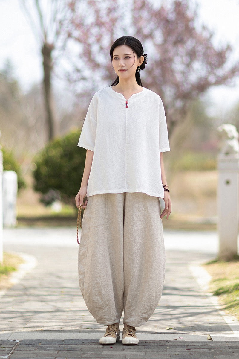 Tao One Tech™ • Zen Business Qigong T-Shirt • All Season Layer • Chinoiserie • Tencel Lyocell Linen