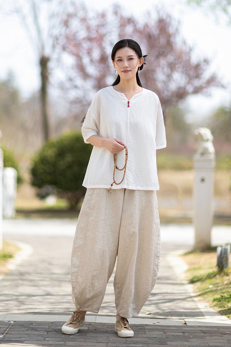 Tao One Tech™ • Zen Business Qigong T-Shirt • All Season Layer • Chinoiserie • Tencel Lyocell Linen