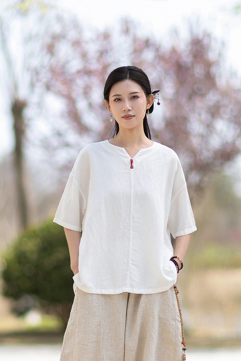 Tao One Tech™ • Zen Business Qigong T-Shirt • All Season Layer • Chinoiserie • Tencel Lyocell Linen
