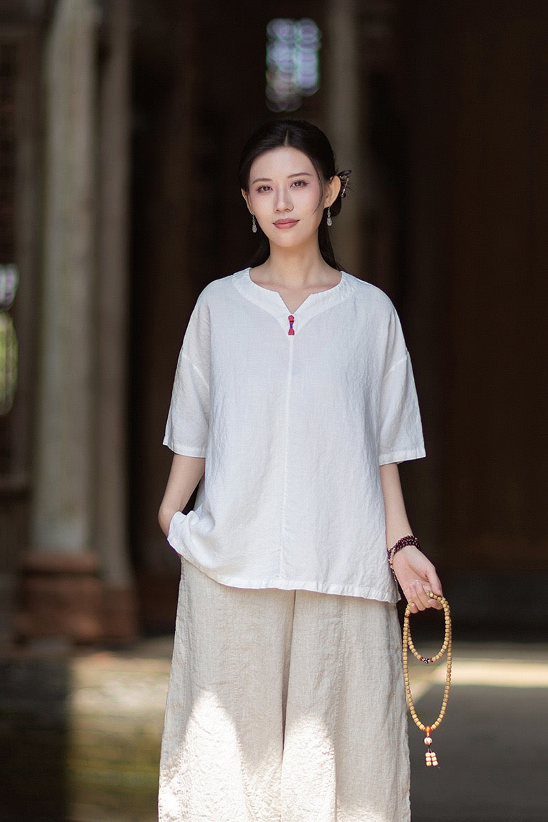 Tao One Tech™ • Zen Business Qigong T-Shirt • All Season Layer • Chinoiserie • Tencel Lyocell Linen