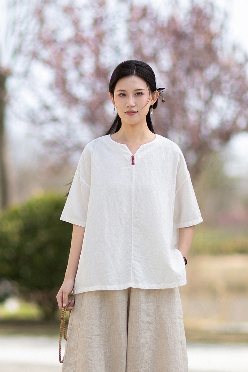 Tao One Tech™ • Zen Business Qigong T-Shirt • All Season Layer • Chinoiserie • Tencel Lyocell Linen