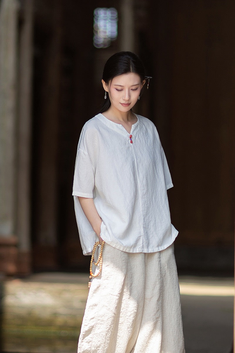 Tao One Tech™ • Zen Business Qigong T-Shirt • All Season Layer • Chinoiserie • Tencel Lyocell Linen
