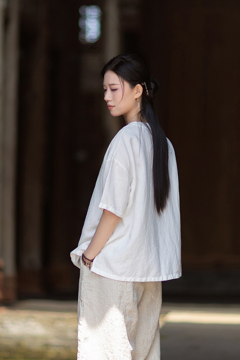 Tao One Tech™ • Zen Business Qigong T-Shirt • All Season Layer • Chinoiserie • Tencel Lyocell Linen