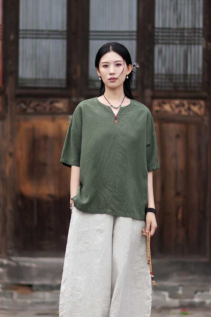Tao One Tech™ • Zen Business Qigong T-Shirt • All Season Layer • Chinoiserie • Tencel Lyocell Linen