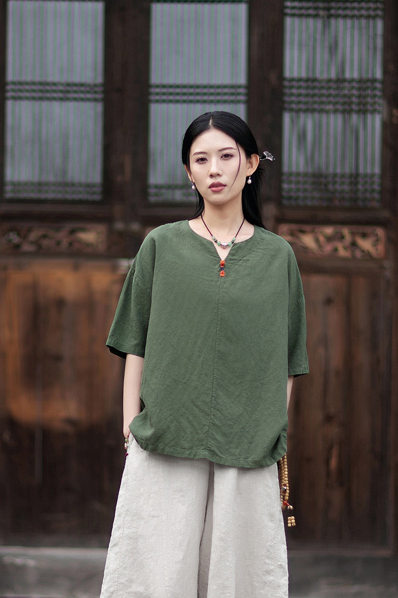 Tao One Tech™ • Zen Business Qigong T-Shirt • All Season Layer • Chinoiserie • Tencel Lyocell Linen