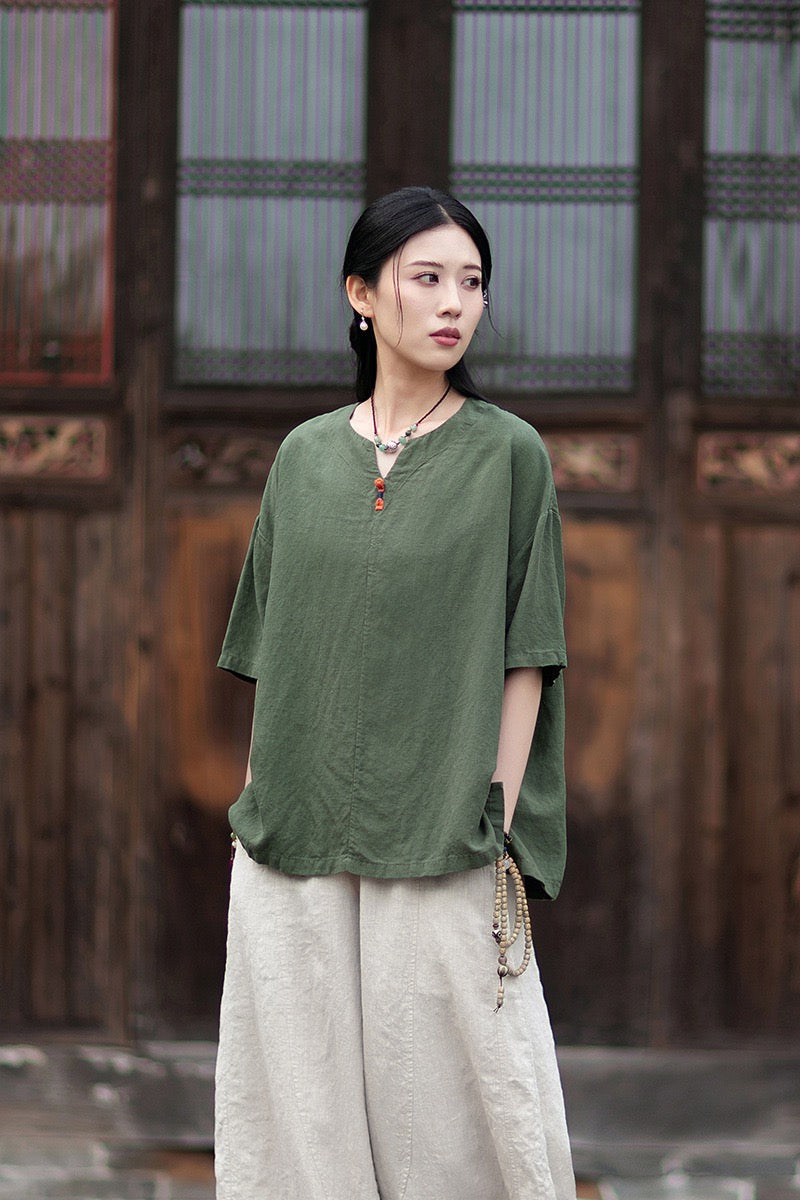 Tao One Tech™ • Zen Business Qigong T-Shirt • All Season Layer • Chinoiserie • Tencel Lyocell Linen