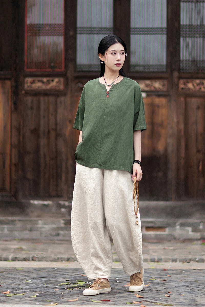 Tao One Tech™ • Zen Business Qigong T-Shirt • All Season Layer • Chinoiserie • Tencel Lyocell Linen