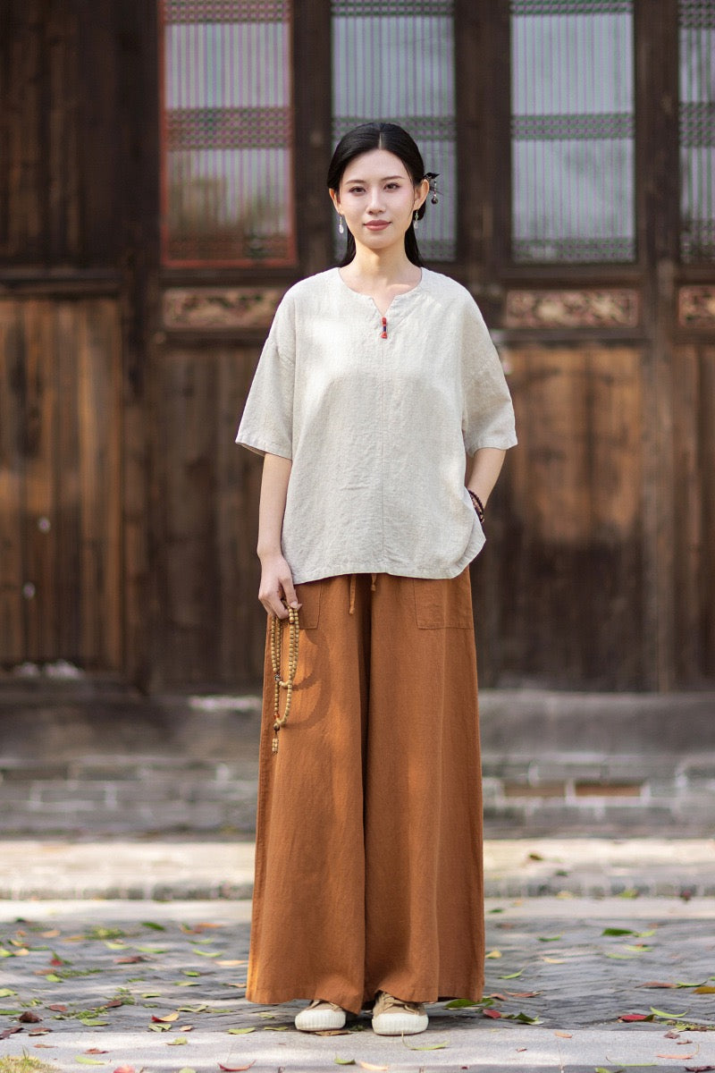 Tao One Tech™ • Zen Business Qigong T-Shirt • All Season Layer • Chinoiserie • Tencel Lyocell Linen
