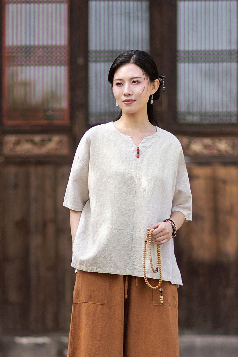 Tao One Tech™ • Zen Business Qigong T-Shirt • All Season Layer • Chinoiserie • Tencel Lyocell Linen