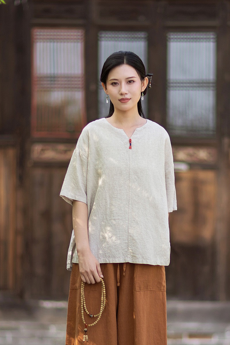 Tao One Tech™ • Zen Business Qigong T-Shirt • All Season Layer • Chinoiserie • Tencel Lyocell Linen