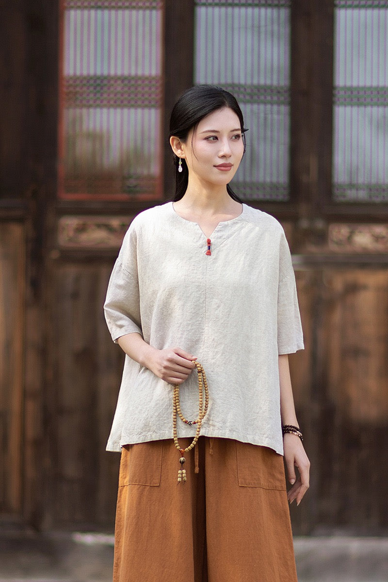 Tao One Tech™ • Zen Business Qigong T-Shirt • All Season Layer • Chinoiserie • Tencel Lyocell Linen