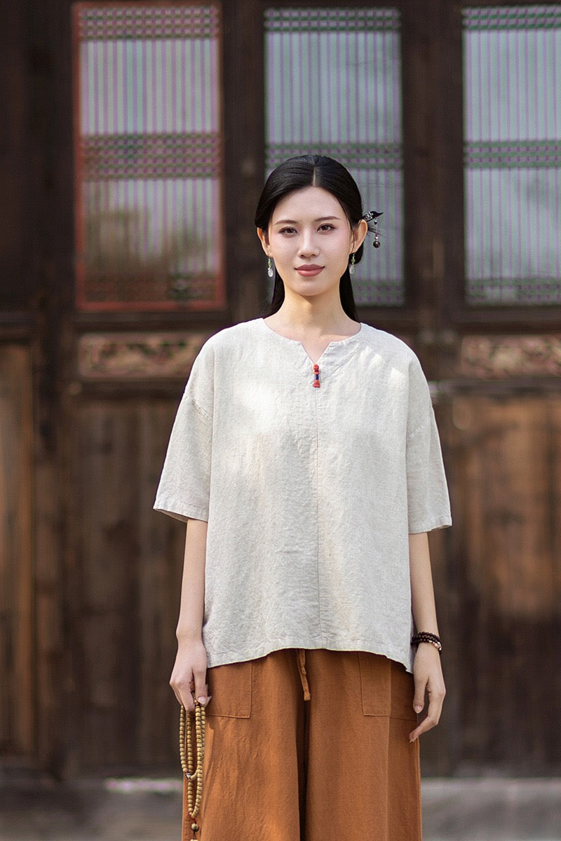 Tao One Tech™ • Zen Business Qigong T-Shirt • All Season Layer • Chinoiserie • Tencel Lyocell Linen