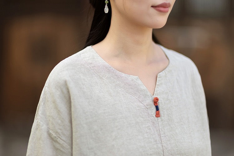 Tao One Tech™ • Zen Business Qigong T-Shirt • All Season Layer • Chinoiserie • Tencel Lyocell Linen