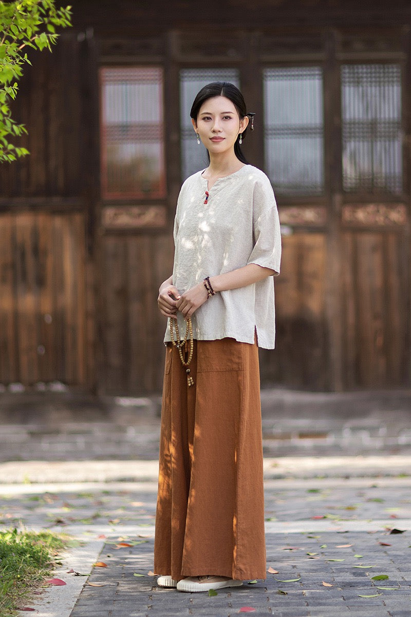 Tao One Tech™ • Zen Business Qigong T-Shirt • All Season Layer • Chinoiserie • Tencel Lyocell Linen