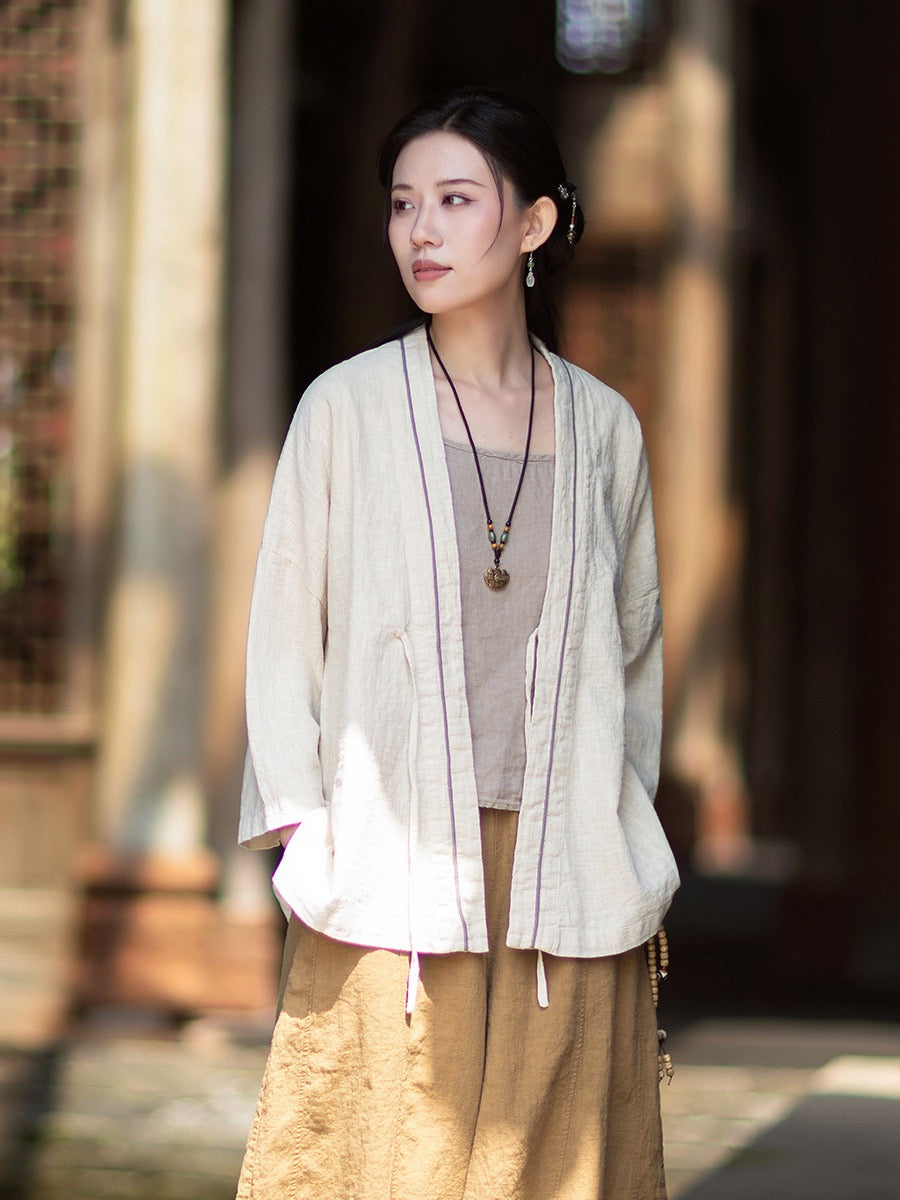 Tao One Tech™ • Zen Business Qigong Tea Hanfu Kimono • Cardigan Jacket • Sunscreen Layer • All Season Layer • Chinoiserie • Ramie Cotton