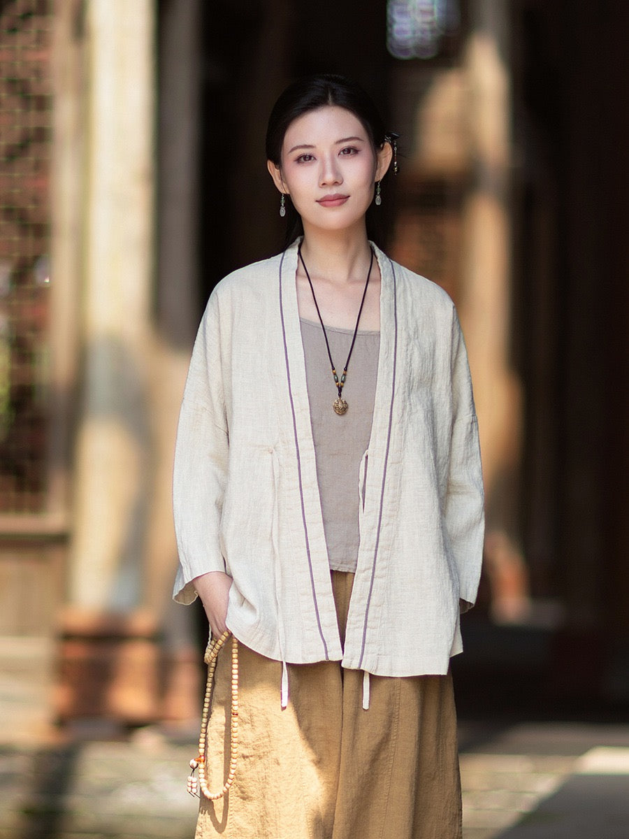 Tao One Tech™ • Zen Business Qigong Tea Hanfu Kimono • Cardigan Jacket • Sunscreen Layer • All Season Layer • Chinoiserie • Ramie Cotton