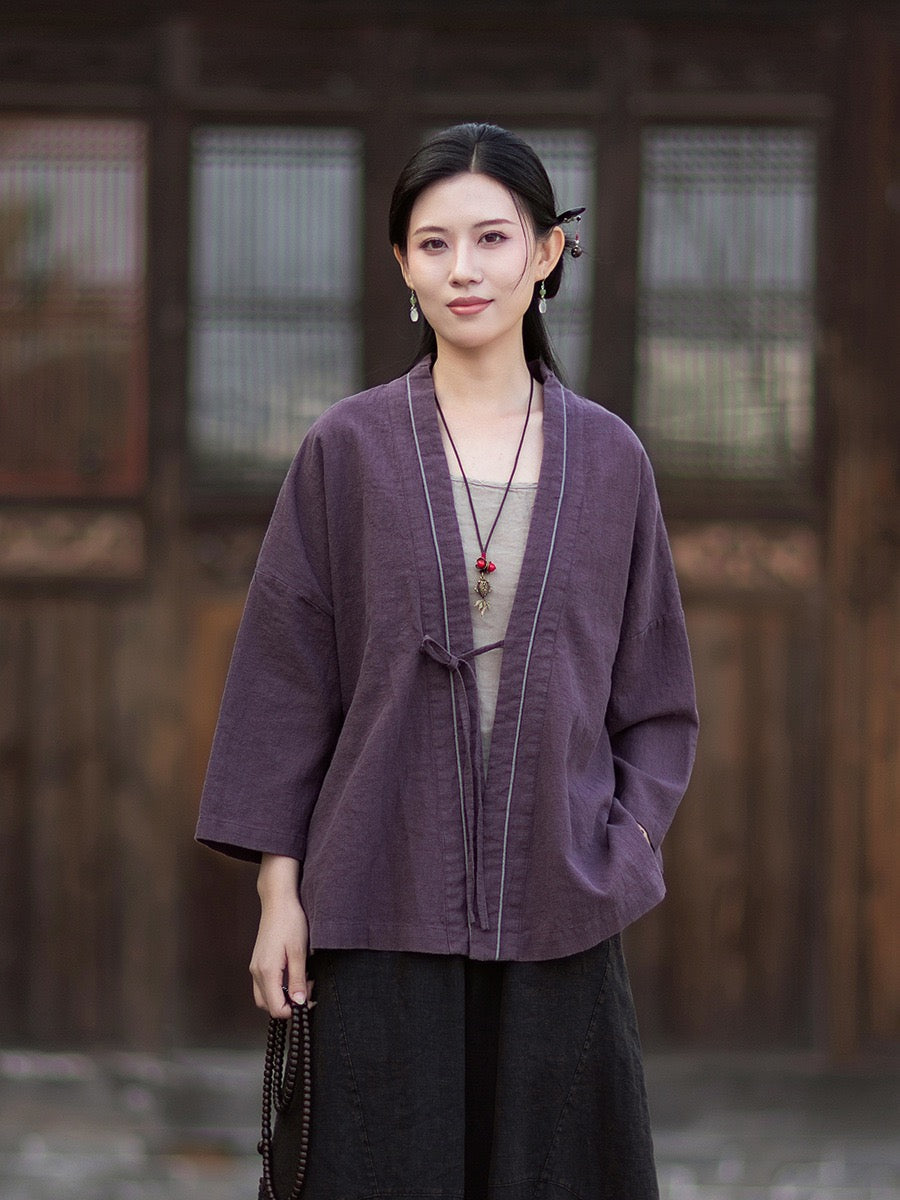 Tao One Tech™ • Zen Business Qigong Tea Hanfu Kimono • Cardigan Jacket • Sunscreen Layer • All Season Layer • Chinoiserie • Ramie Cotton