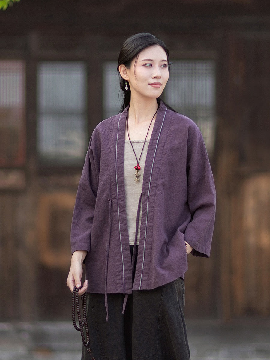 Tao One Tech™ • Zen Business Qigong Tea Hanfu Kimono • Cardigan Jacket • Sunscreen Layer • All Season Layer • Chinoiserie • Ramie Cotton