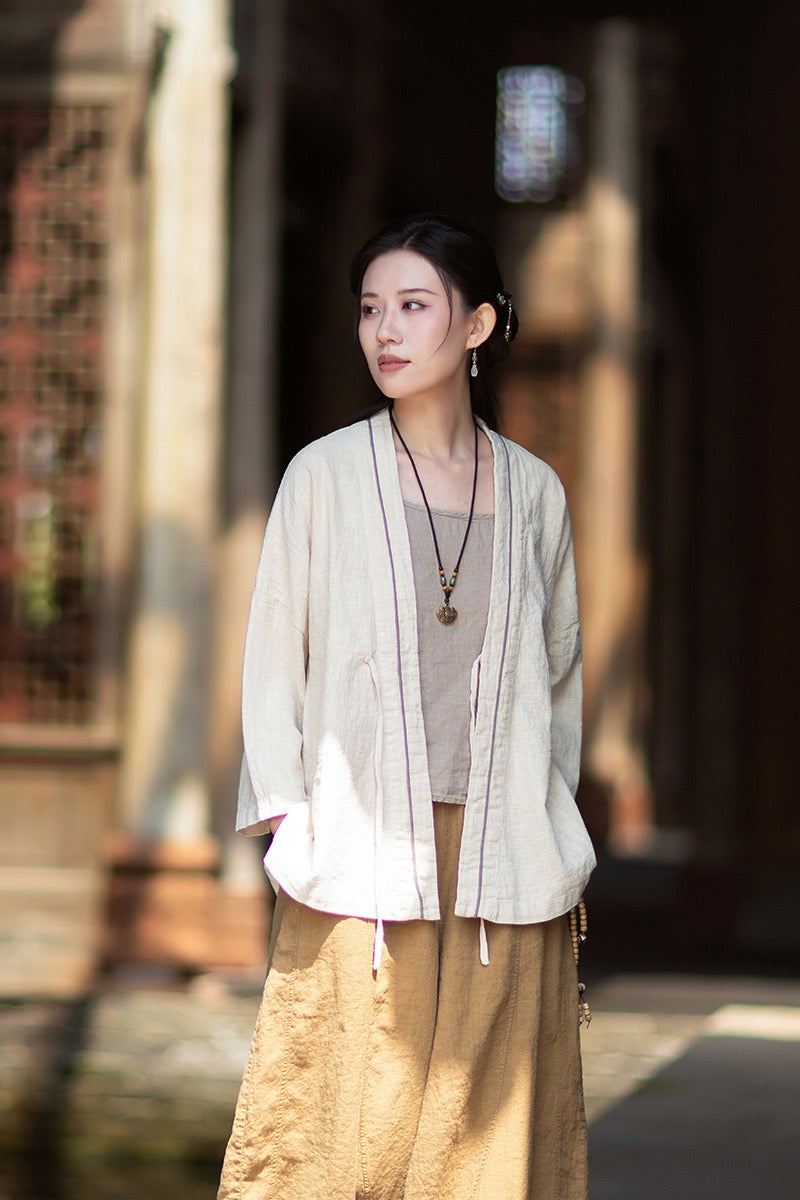 Tao One Tech™ • Zen Business Qigong Tea Hanfu Kimono • Cardigan Jacket • Sunscreen Layer • All Season Layer • Chinoiserie • Ramie Cotton