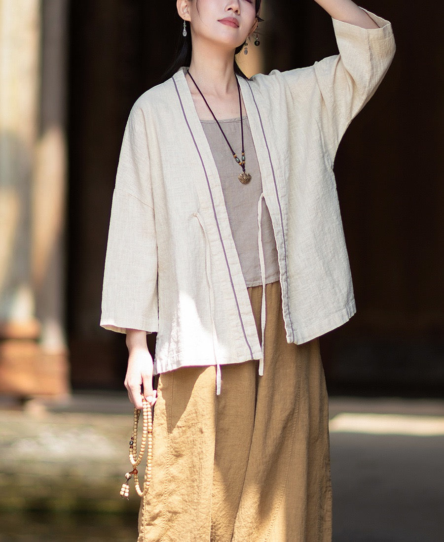 Tao One Tech™ • Zen Business Qigong Tea Hanfu Kimono • Cardigan Jacket • Sunscreen Layer • All Season Layer • Chinoiserie • Ramie Cotton