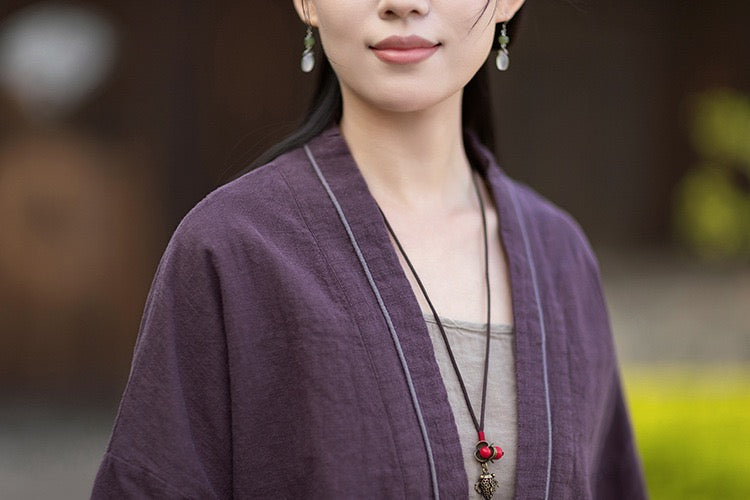 Tao One Tech™ • Zen Business Qigong Tea Hanfu Kimono • Cardigan Jacket • Sunscreen Layer • All Season Layer • Chinoiserie • Ramie Cotton