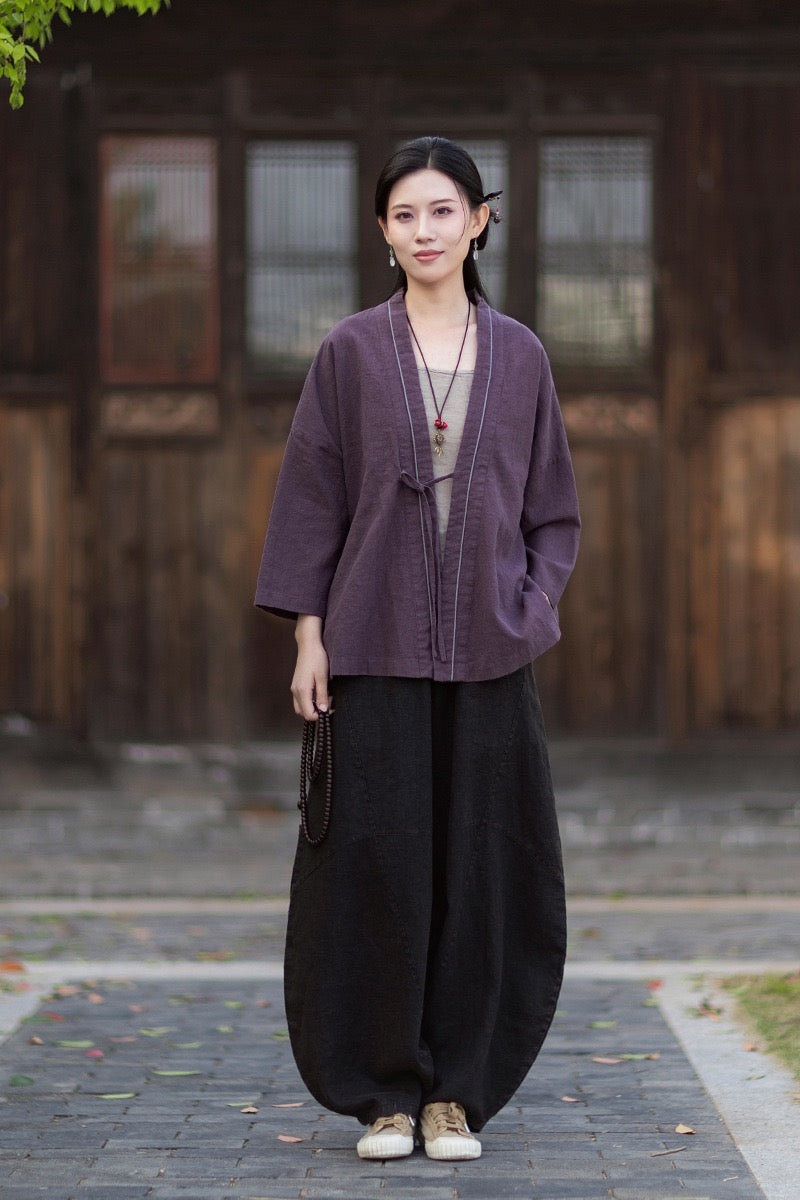 Tao One Tech™ • Zen Business Qigong Tea Hanfu Kimono • Cardigan Jacket • Sunscreen Layer • All Season Layer • Chinoiserie • Ramie Cotton