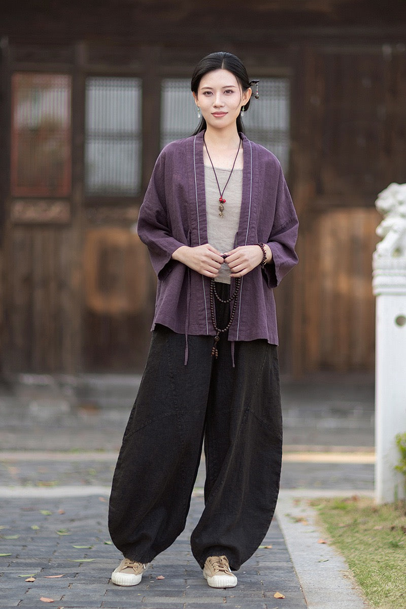 Tao One Tech™ • Zen Business Qigong Tea Hanfu Kimono • Cardigan Jacket • Sunscreen Layer • All Season Layer • Chinoiserie • Ramie Cotton