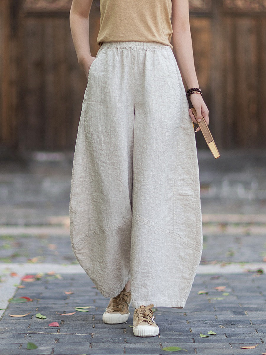 Tao One Tech™ • Zen Business Qigong Lantern Pants • Nine-Quarter Cropped Pants • Tech Pockets • Chinoiserie • Ramie Cotton
