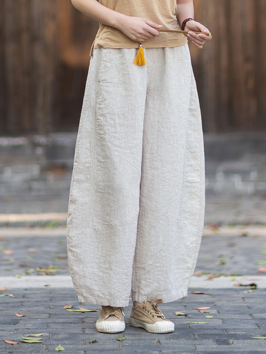 Tao One Tech™ • Zen Business Qigong Lantern Pants • Nine-Quarter Cropped Pants • Tech Pockets • Chinoiserie • Ramie Cotton
