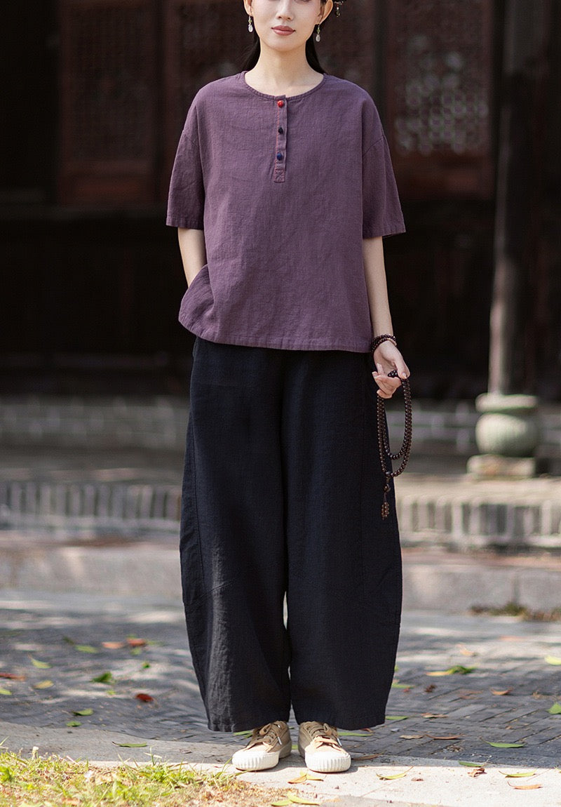 Tao One Tech™ • Zen Business Qigong Lantern Pants • Nine-Quarter Cropped Pants • Tech Pockets • Chinoiserie • Ramie Cotton