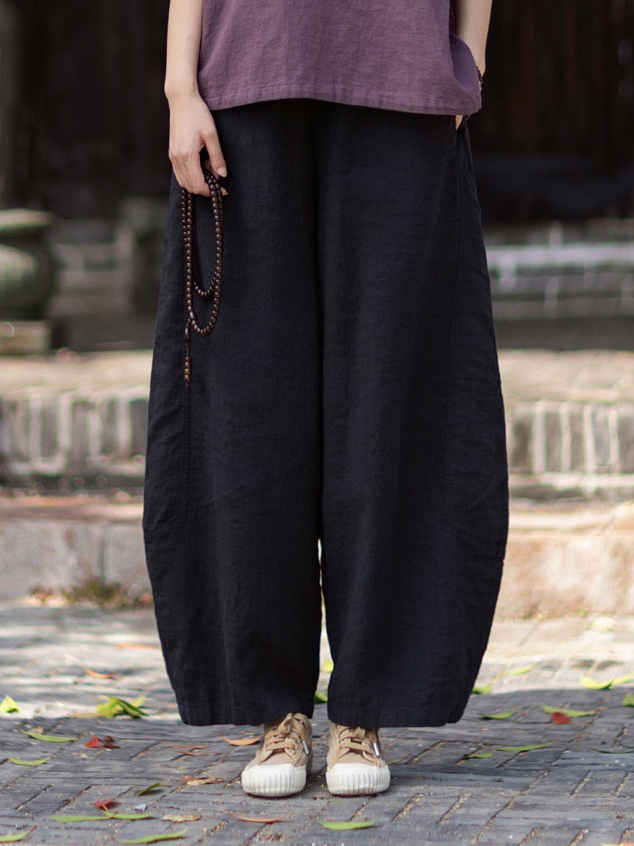Tao One Tech™ • Zen Business Qigong Lantern Pants • Nine-Quarter Cropped Pants • Tech Pockets • Chinoiserie • Ramie Cotton