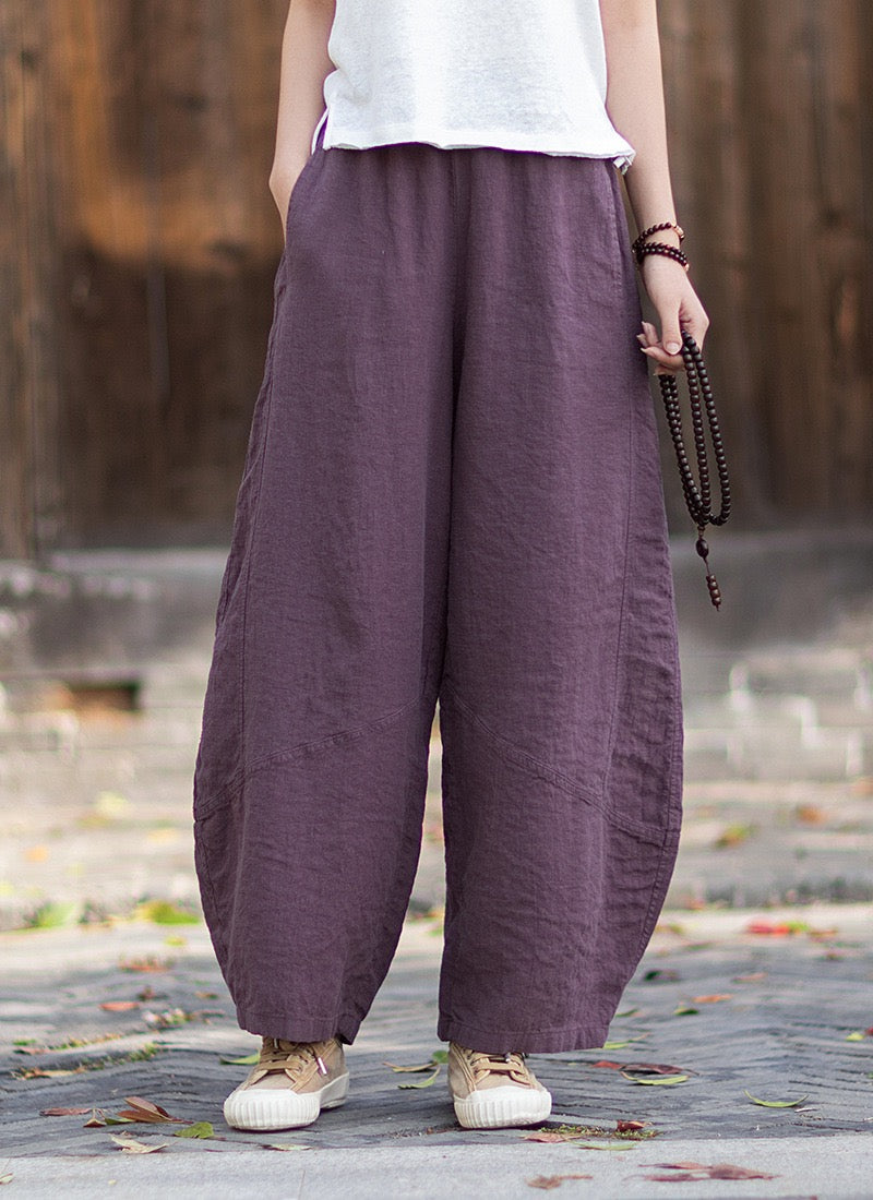 Tao One Tech™ • Zen Business Qigong Lantern Pants • Nine-Quarter Cropped Pants • Tech Pockets • Chinoiserie • Ramie Cotton