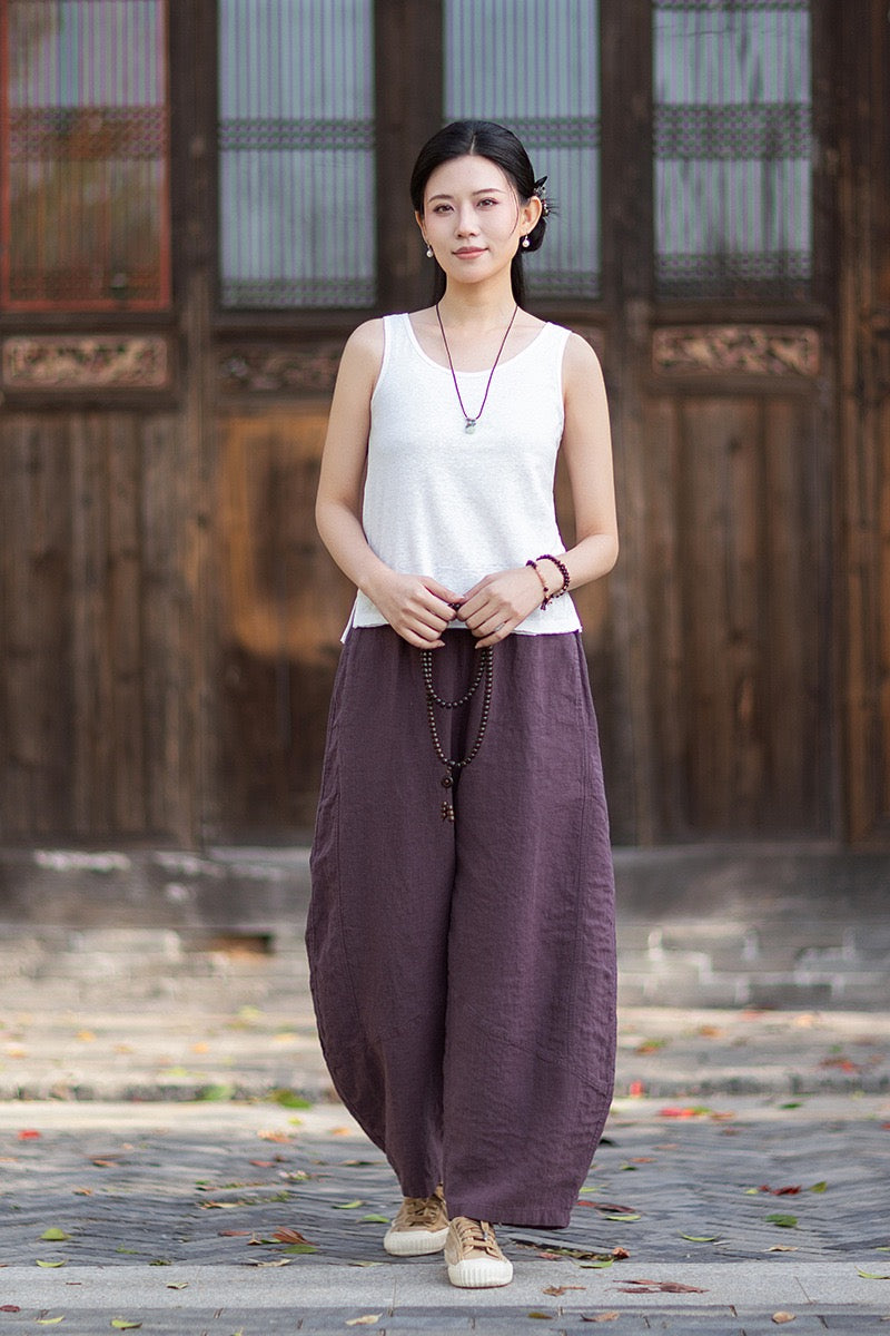 Tao One Tech™ • Zen Business Qigong Lantern Pants • Nine-Quarter Cropped Pants • Tech Pockets • Chinoiserie • Ramie Cotton