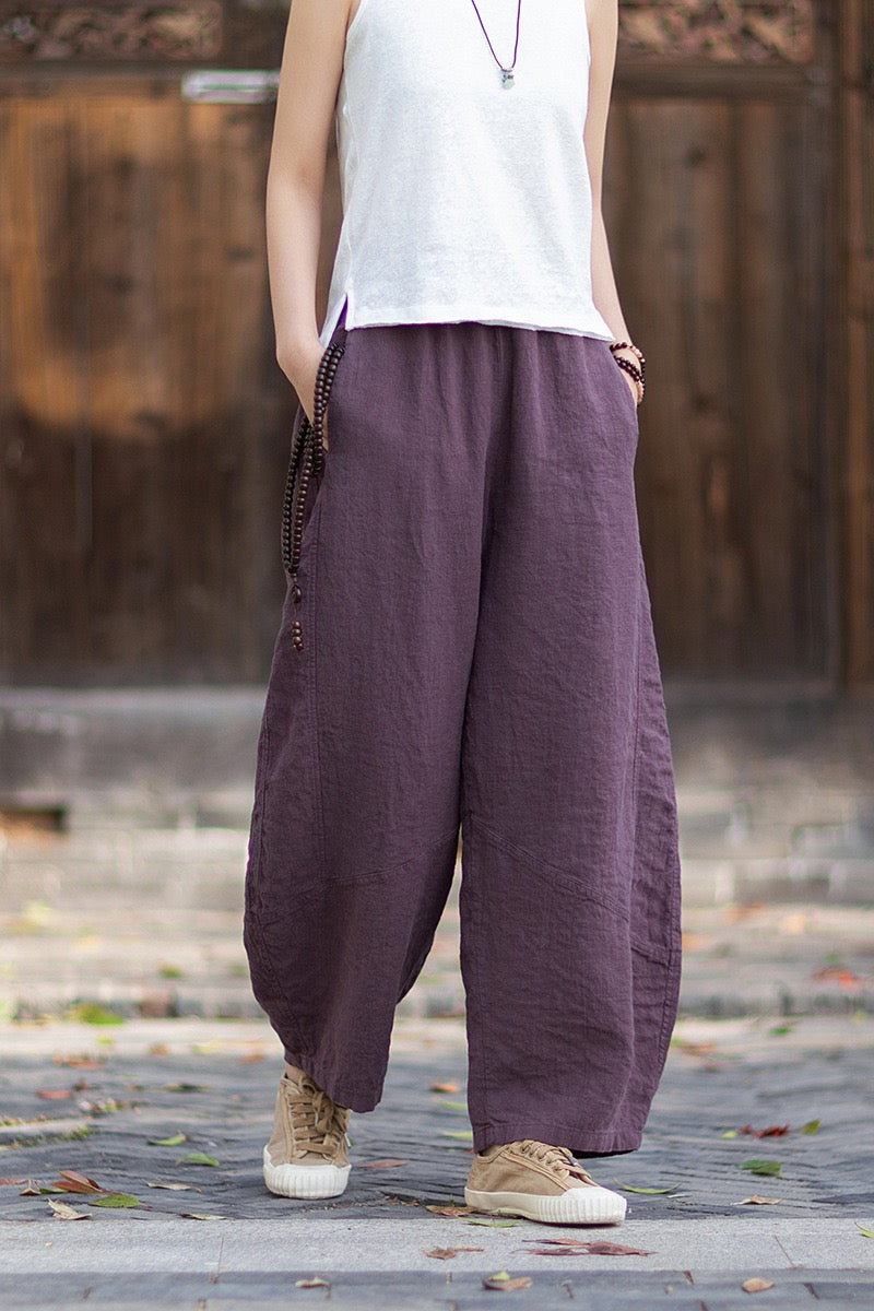 Tao One Tech™ • Zen Business Qigong Lantern Pants • Nine-Quarter Cropped Pants • Tech Pockets • Chinoiserie • Ramie Cotton