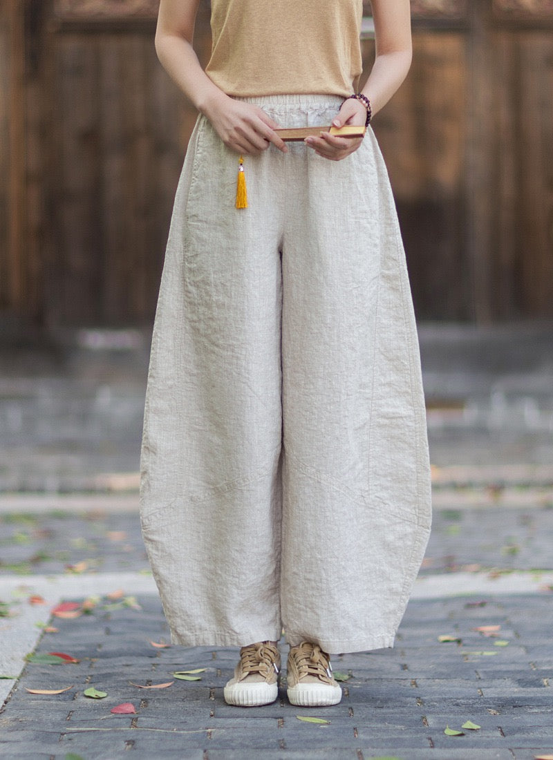 Tao One Tech™ • Zen Business Qigong Lantern Pants • Nine-Quarter Cropped Pants • Tech Pockets • Chinoiserie • Ramie Cotton