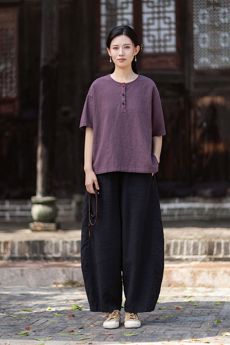 Tao One Tech™ • Zen Business Qigong Lantern Pants • Nine-Quarter Cropped Pants • Tech Pockets • Chinoiserie • Ramie Cotton