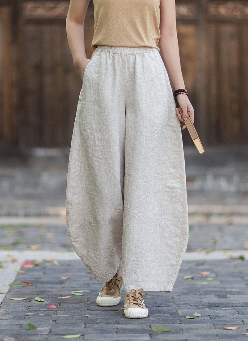 Tao One Tech™ • Zen Business Qigong Lantern Pants • Nine-Quarter Cropped Pants • Tech Pockets • Chinoiserie • Ramie Cotton