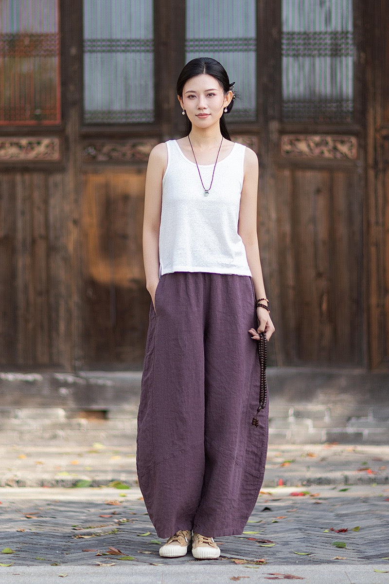 Tao One Tech™ • Zen Business Qigong Lantern Pants • Nine-Quarter Cropped Pants • Tech Pockets • Chinoiserie • Ramie Cotton