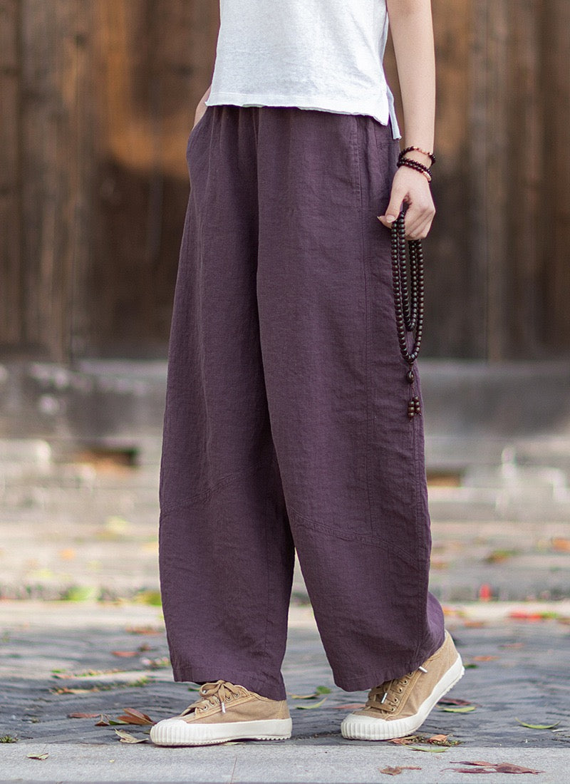 Tao One Tech™ • Zen Business Qigong Lantern Pants • Nine-Quarter Cropped Pants • Tech Pockets • Chinoiserie • Ramie Cotton