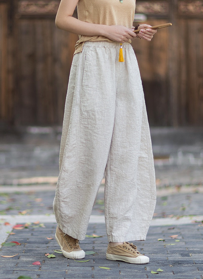 Tao One Tech™ • Zen Business Qigong Lantern Pants • Nine-Quarter Cropped Pants • Tech Pockets • Chinoiserie • Ramie Cotton