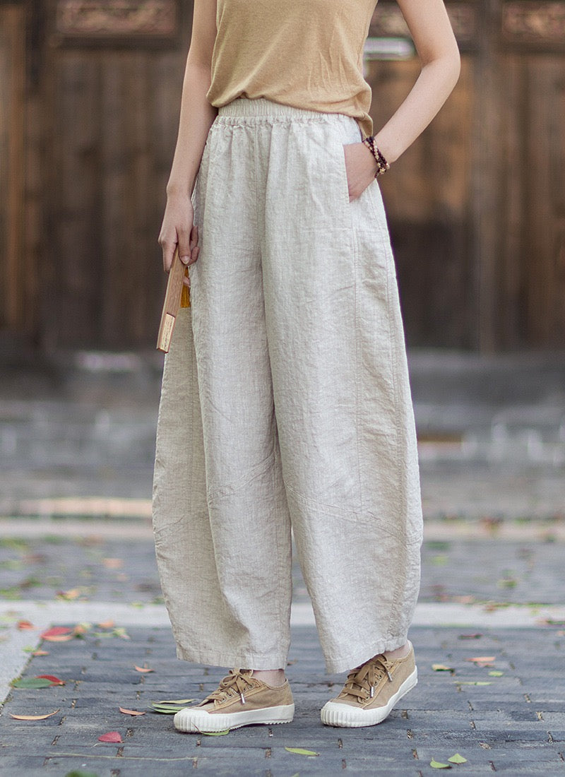 Tao One Tech™ • Zen Business Qigong Lantern Pants • Nine-Quarter Cropped Pants • Tech Pockets • Chinoiserie • Ramie Cotton