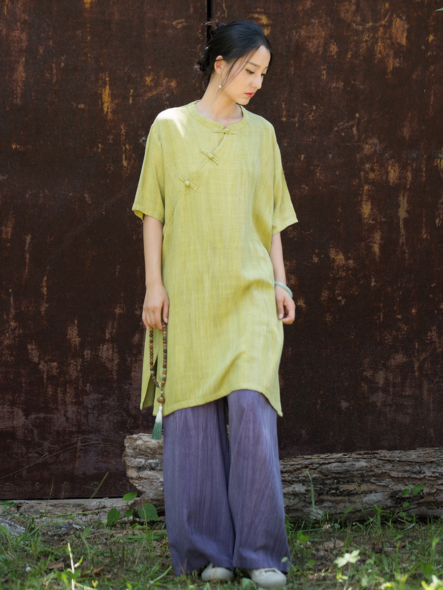 Tao One Tech™ • Zen Qigong Tea Cheongsam Robe Dress • Gradient Tie Dye • Sunscreen Layer • All Season Layer • Chinoiserie • Tencel Lyocell Linen