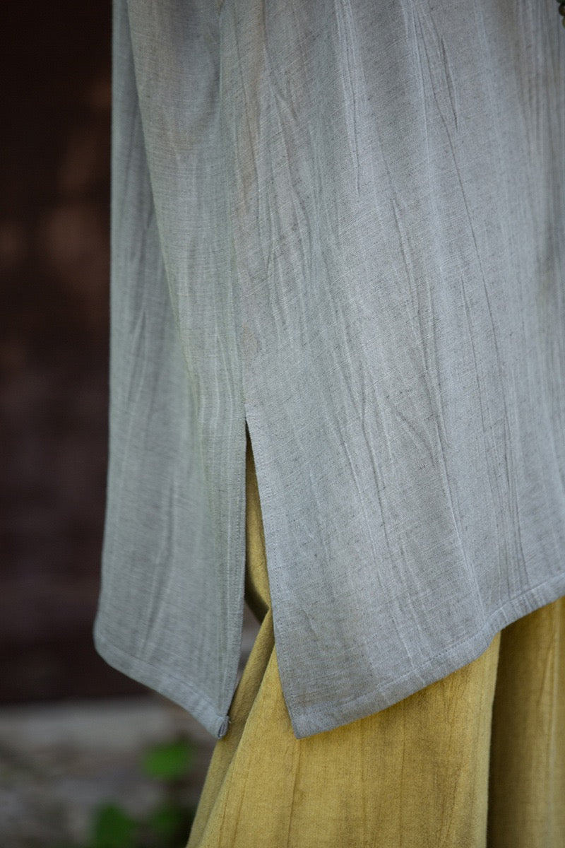 Tao One Tech™ • Zen Qigong Tea Cheongsam Robe Dress • Gradient Tie Dye • Sunscreen Layer • All Season Layer • Chinoiserie • Tencel Lyocell Linen