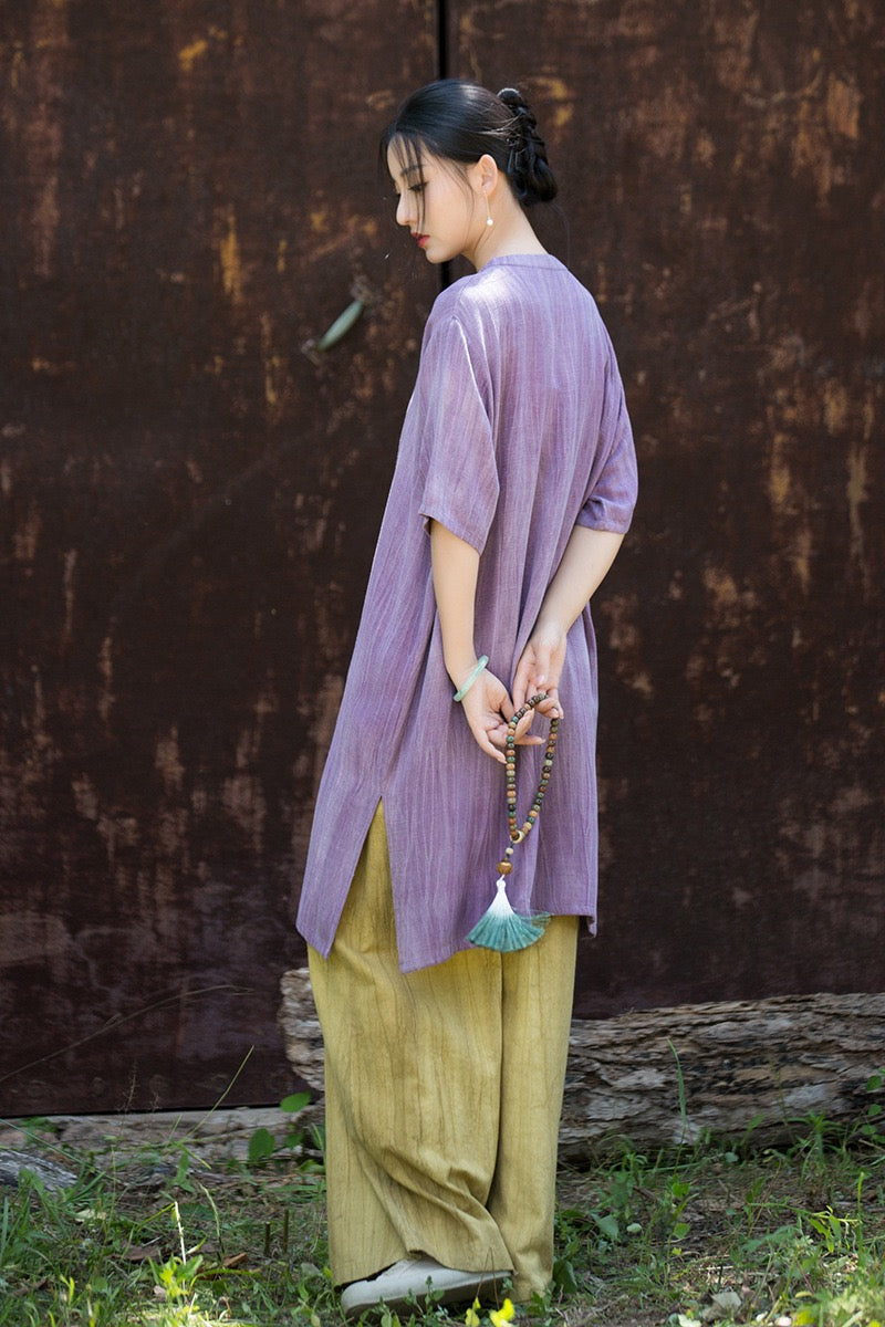 Tao One Tech™ • Zen Qigong Tea Cheongsam Robe Dress • Gradient Tie Dye • Sunscreen Layer • All Season Layer • Chinoiserie • Tencel Lyocell Linen